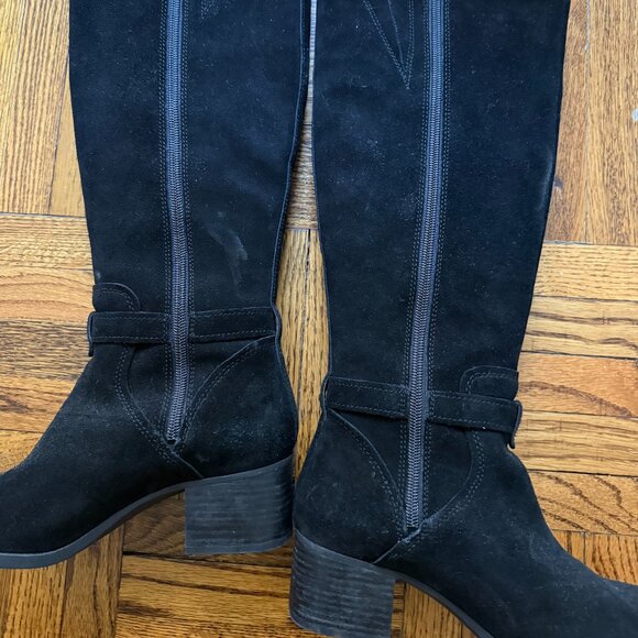 UGG Koolaburra by UGG black faux suede tall boots w/ stacked heel, sz 6 LIKE NEW - Picture 2 of 6